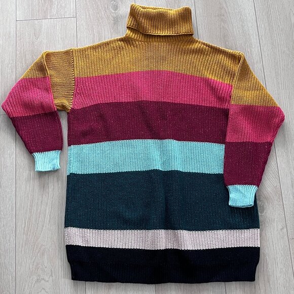 Farm Rio x Anthropologie Rainbow Striped Turtleneck Sweater, size small - Picture 3 of 6